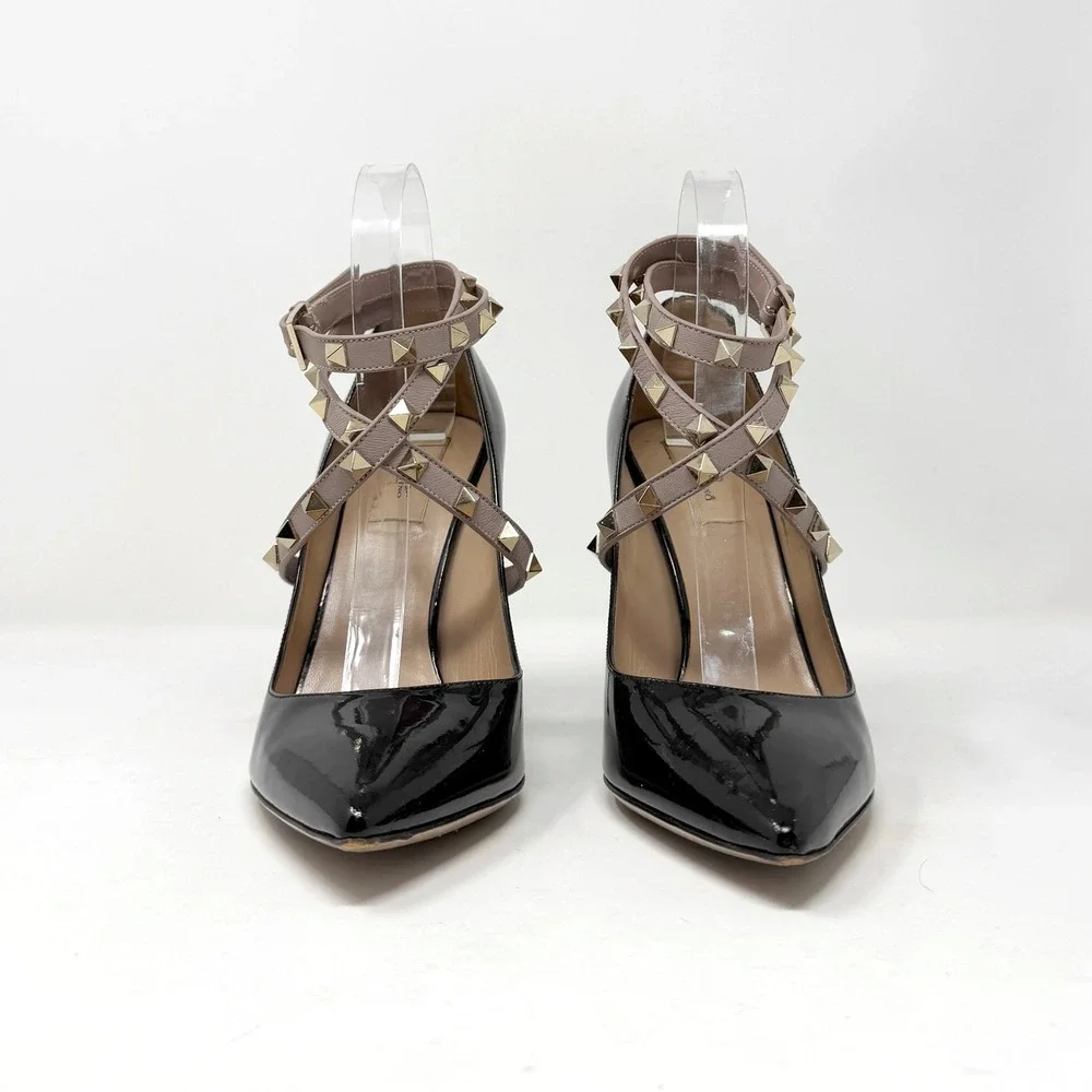 Valentino‎ Rockstud Black Patent Leather Heels Pointed Toe 39.5